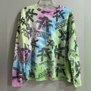 American Fighter Sweatshirt Womens Size M Colorful Tie Dye All Over Logo MMA
